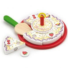 Viga Toys Drevená sada na krájanie narodeninovej torty na suchý zips 