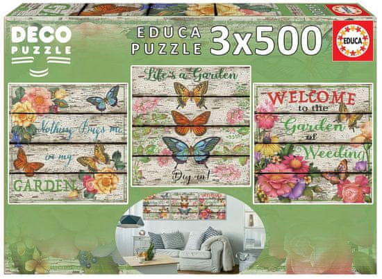 EDUCA Štvorcové puzzle Vidiecka záhradka 3x500 dielikov