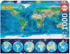 EDUCA Svietiace puzzle Mapa sveta 1000 dielikov