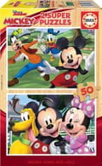 EDUCA Drevené puzzle Mickey a priatelia 2x50 dielikov