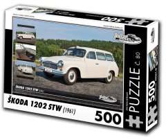 RETRO-AUTA© Puzzle č. 80 Škoda 1202 STW sanitka (1961) 500 dielikov