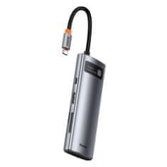 BASEUS Metal Gleam HUB adaptér USB-C - 2x USB, HDMI, TF, šedý