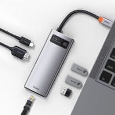 Metal Gleam HUB adaptér USB-C - USB-C, 3x USB, HDMI, RJ45, šedý