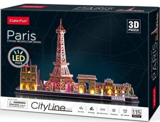 CubicFun Svietiace 3D puzzle CityLine panorama: Paríž 115 dielikov