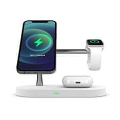 EPICO 3in1 bezdrôtová nabíjačka s podporou uchytenia MagSafe pre iPhone, AirPods a Apple Watch s adaptérom v balení 9915101100120, biela