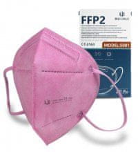 OUYI Respirátor FFP2, respiračné rúško ochranné s nosovým klipom 5-vrstvový ružový 10ks
