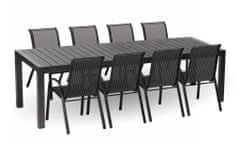 IWHOME Jedálenský set rozkladacia GRANADA XXL antracit + 8x stoličky VALENCIA čierna