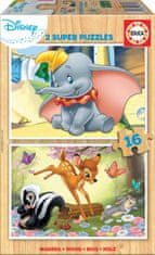 EDUCA Drevené puzzle Dumbo a Bambi 2x16 dielikov