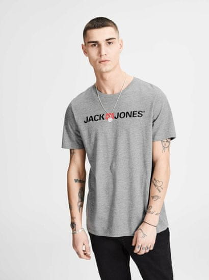 Jack&Jones Sivé melírované tričko s potlačou Jack & Jones