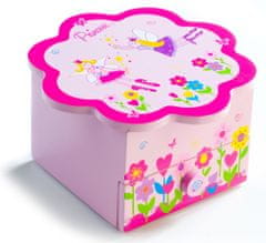 Teddies Skrinka šperkovnica Princess drevo hrajúca kvetina zásuvka 14,5x8x14,5 cm