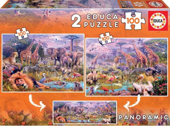 EDUCA Puzzle Divoké zvieratá 2x100 dielikov