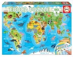 EDUCA Puzzle Mapa so zvieratami sveta 150 dielikov