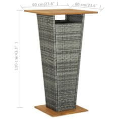 Petromila vidaXL Barový stôl sivý 60x60x110 cm polyratan a akáciový masív