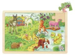 Goki Drevené puzzle Mláďatká na farme 24 dielikov