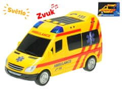 Mikro Trading Auto ambulancia CZ 18 cm na zotrvačník na batérie so svetlom a zvukom v krabici