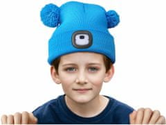 Extol Light Čiapka modrá detská s čelovým svetlom, LED 4x25lm, 250mAh Li-ion, nabíjanie cez USB