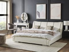 Beliani Biela kožená posteľ 140 x 200 cm NANTES