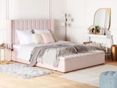 Beliani Zamatová posteľ s úložným priestorom 180 x 200 cm pastelová ružová NOYERS