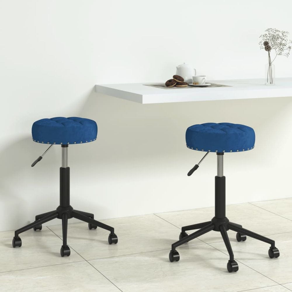 Vidaxl Sústružené stoličky, 2 kusy, modrá farba, zamat
