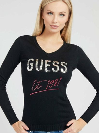 Guess Guess čierne sveter Logo V Neck