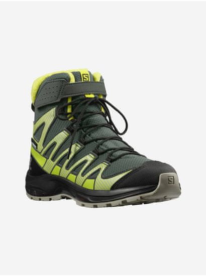 Salomon Zeleno-čierne chlapčenské členkové outdoorové topánky Salomon XA PRO
