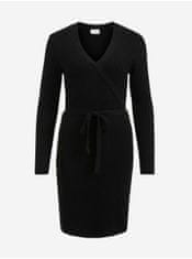 VILA Čierne dámske rebrované svetrové šaty VILA Ril M