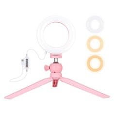 Puluz Mini Selfie kruhové LED svetlo 4.7'' + statív, ružový