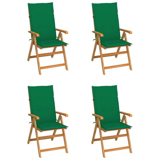 Vidaxl Záhradné stoličky 4 ks so zelenými podložkami tíkový masív