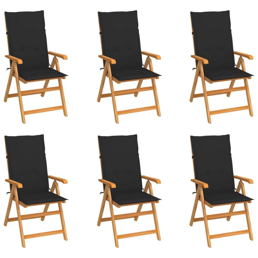 Vidaxl Záhradné stoličky 6 ks s čiernymi podložkami tíkový masív