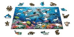 Wooden city Drevené puzzle Šťastní delfíny 2v1, 200 dielikov EKO