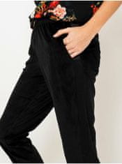 Camaïeu Čierne sametové nohavice s pásom CAMAIEU XS