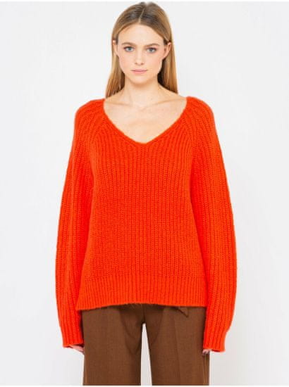 Camaïeu Oranžový sveter s véčkovým výstrihom CAMAIEU
