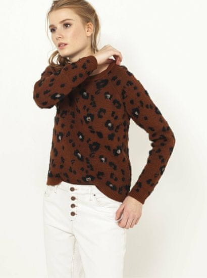 Camaïeu Tmavohnedý sveter s leopardím vzorom CAMAIEU