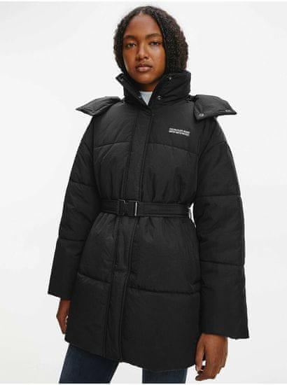 Calvin Klein Čierny dámsky prešívaný zimný kabát s kapucou Calvin Klein