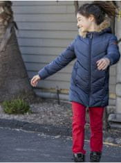 ROXY Tmavomodrý dievčenský prešívaný zimný kabát s kapucou a umelým kožúškom Roxy 160