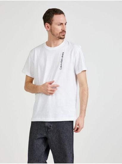 Calvin Klein Biele pánske vzorované tričko Calvin Klein