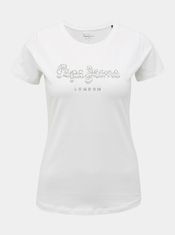 Pepe Jeans Biele dámske tričko s ozdobnými kamienkami Pepe Jeans Beatrice XS