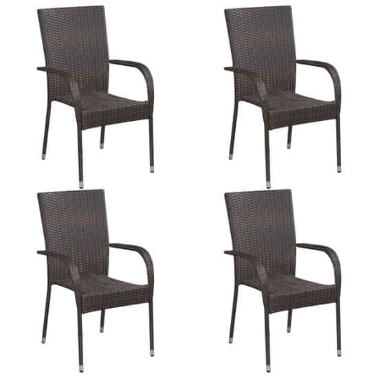 Petromila vidaXL Stohovateľné vonkajšie stoličky 4 ks polyratan hnedé