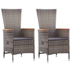 Vidaxl Vonkajšie stoličky 2 ks s podložkami, polyratan, sivé