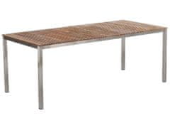 Beliani Záhradný stôl z teakového dreva 200 x 90 cm svetlé drevo/strieborná VIAREGGIO
