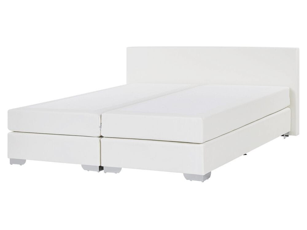 Beliani Biela kožená kontinentálna posteľ 160 x 200 PRESIDENT