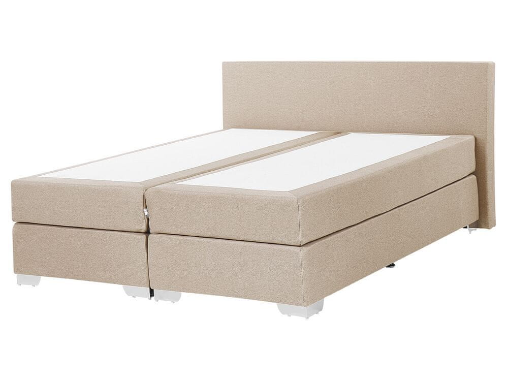 Beliani Čalúnená kontinentálna posteľ béžová 160x200 cm PRESIDENT