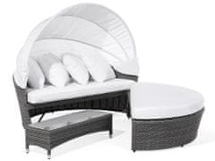 Beliani Záhradná posteľ z umelého ratanu s konferenčným stolíkom sivá SYLT LUX