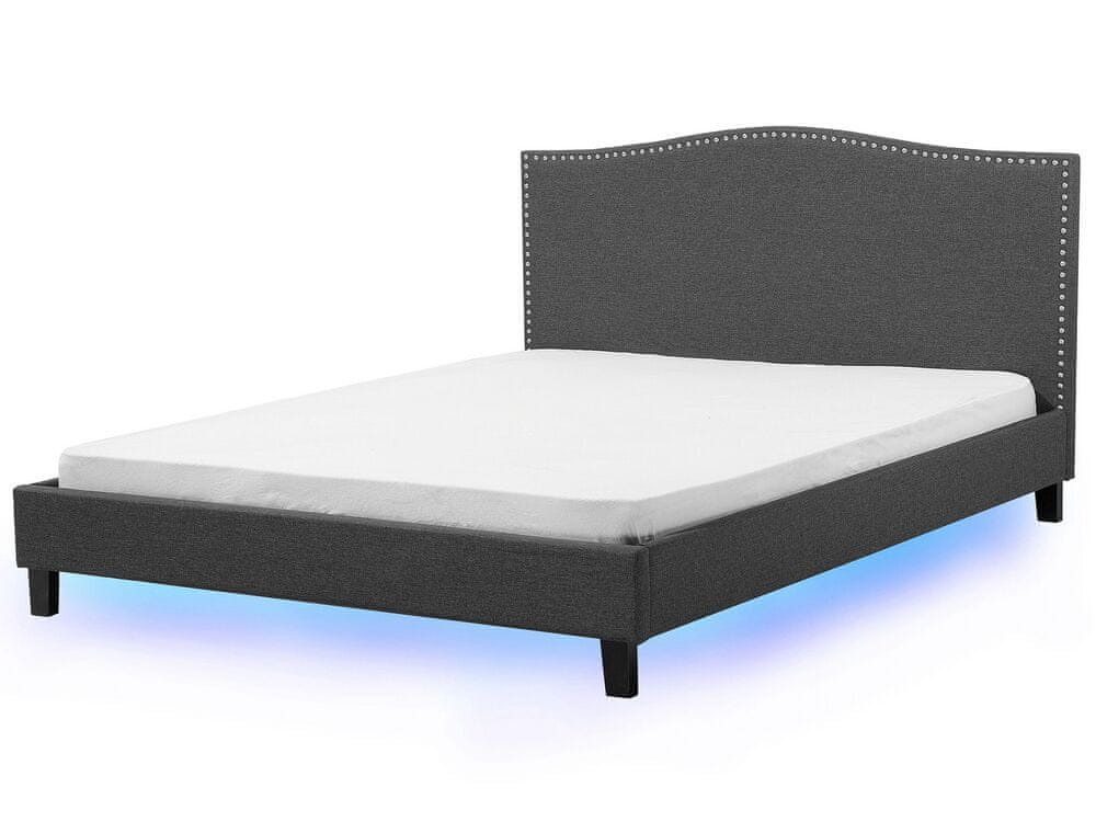 Beliani Čalúnená posteľ s farebným LED osvetlením 180 x 200 cm sivá MONTPELLIER