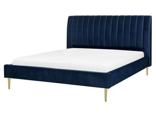 Beliani Zamatová posteľ 160 x 200 cm modrá MARVILLE