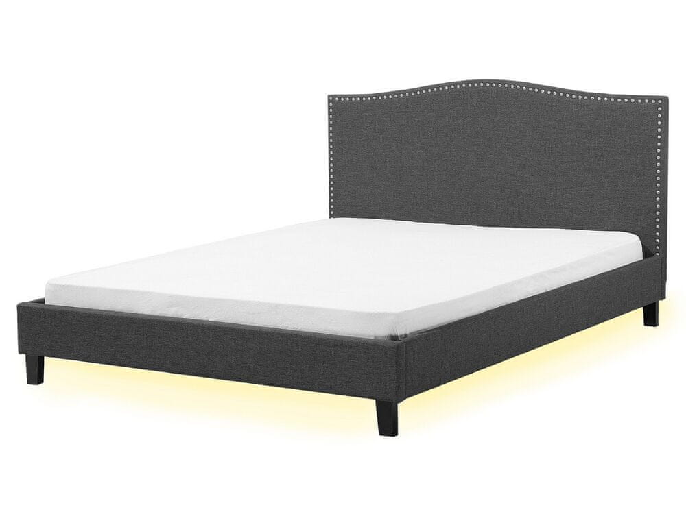 Beliani Čalúnená posteľ s bielym LED osvetlením 160 x 200 cm sivá MONTPELLIER