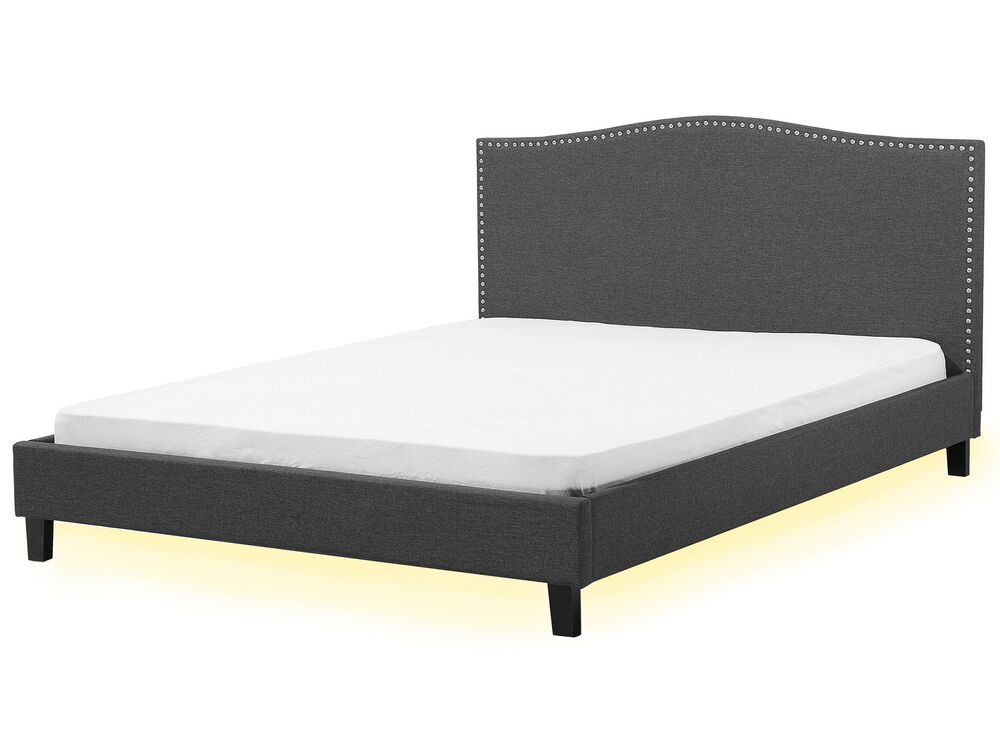 Beliani Čalúnená posteľ s bielym LED osvetlením 180 x 200 cm sivá MONTPELLIER