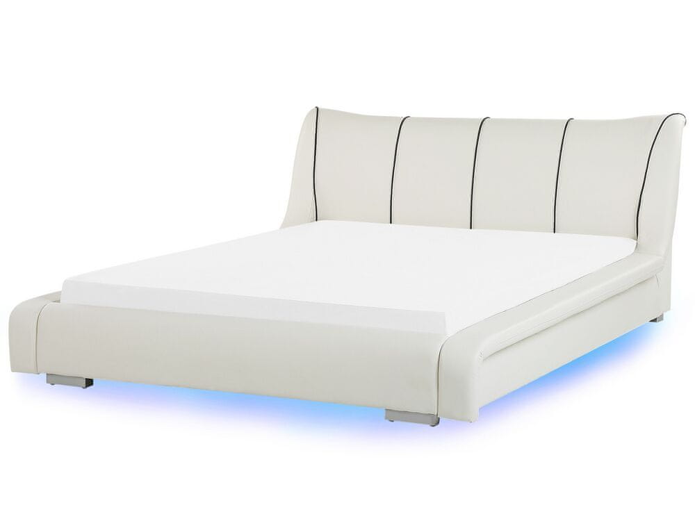 Beliani Kožená posteľ LED 180 x 200 cm biela NANTES