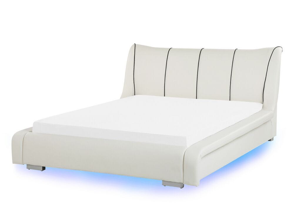 Beliani Biela kožená LED posteľ 140 x 200 cm NANTES