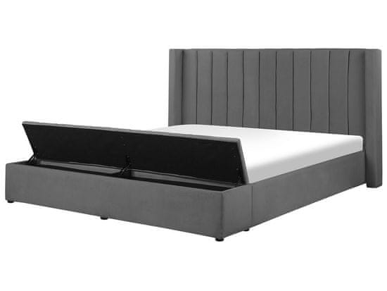 Beliani Zamatová posteľ s úložným priestorom 180 x 200 cm sivá NOYERS